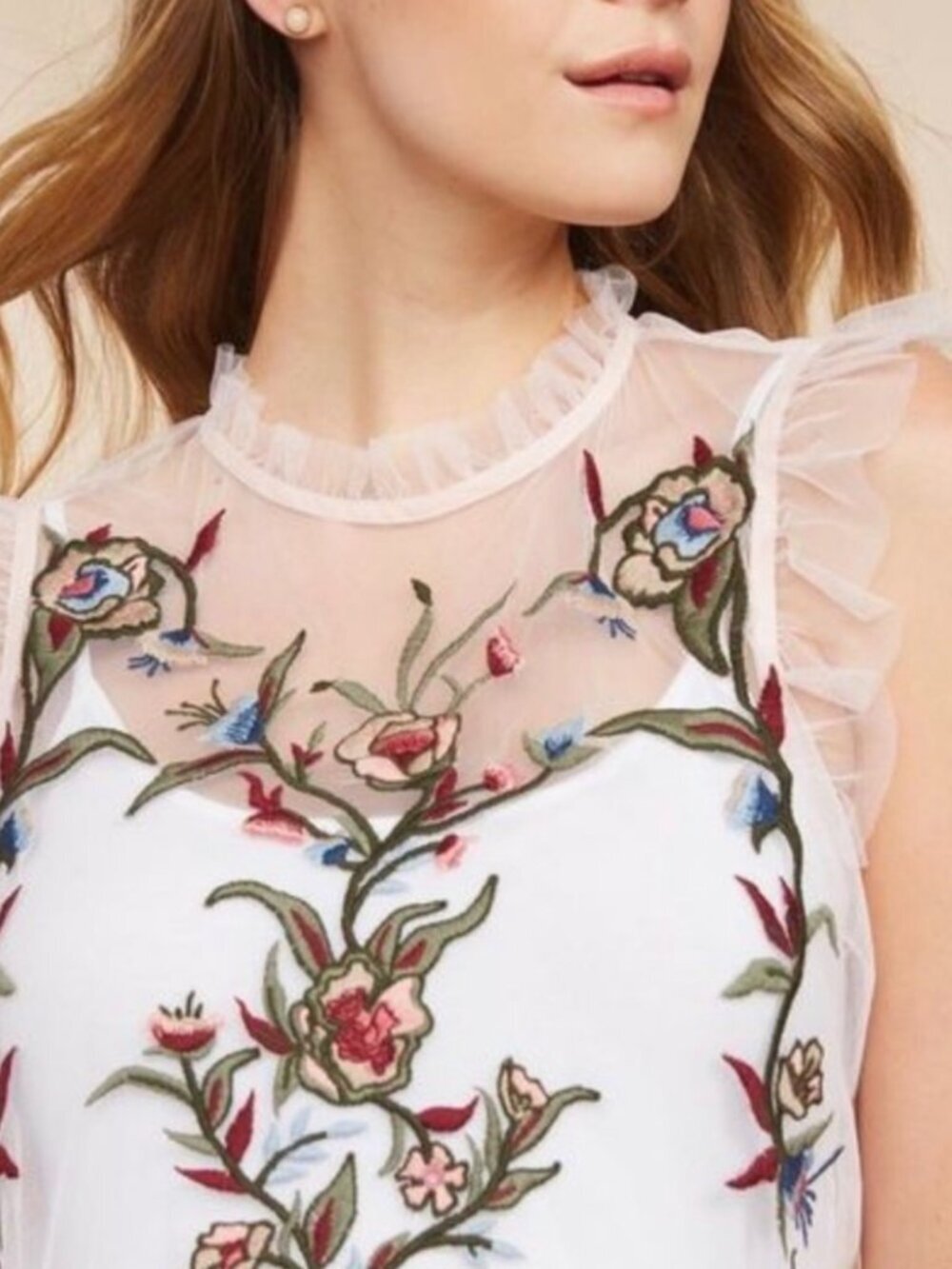 Jessica Simpson Sheer Embroidered Floral Top - Size S